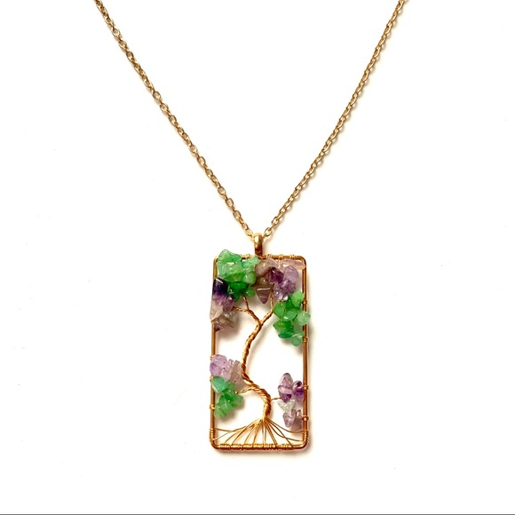 Copper/gold Tree of Life Stone Pendant Necklace - Picture 3 of 8